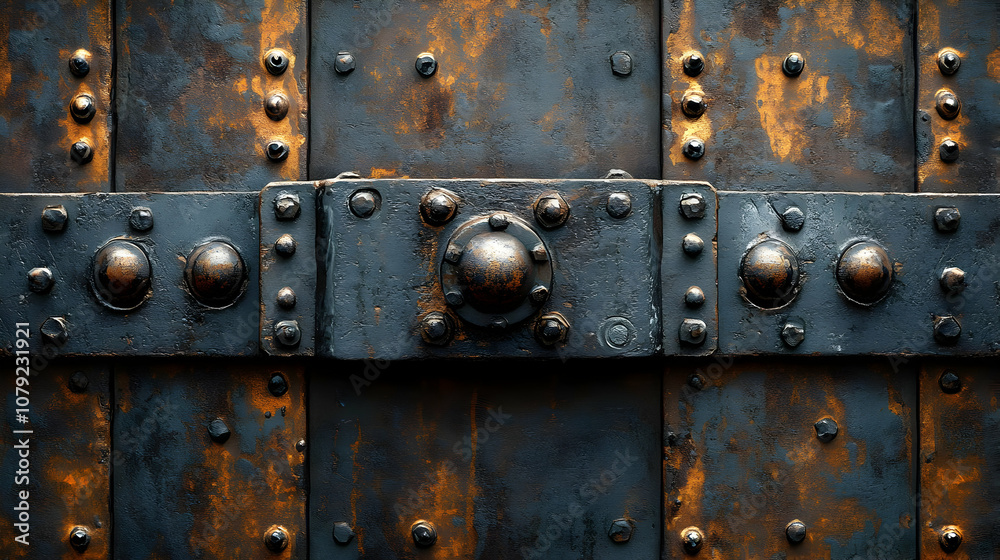 Fototapeta premium Rusty Metal Texture Background - Steel Panels With Rivets