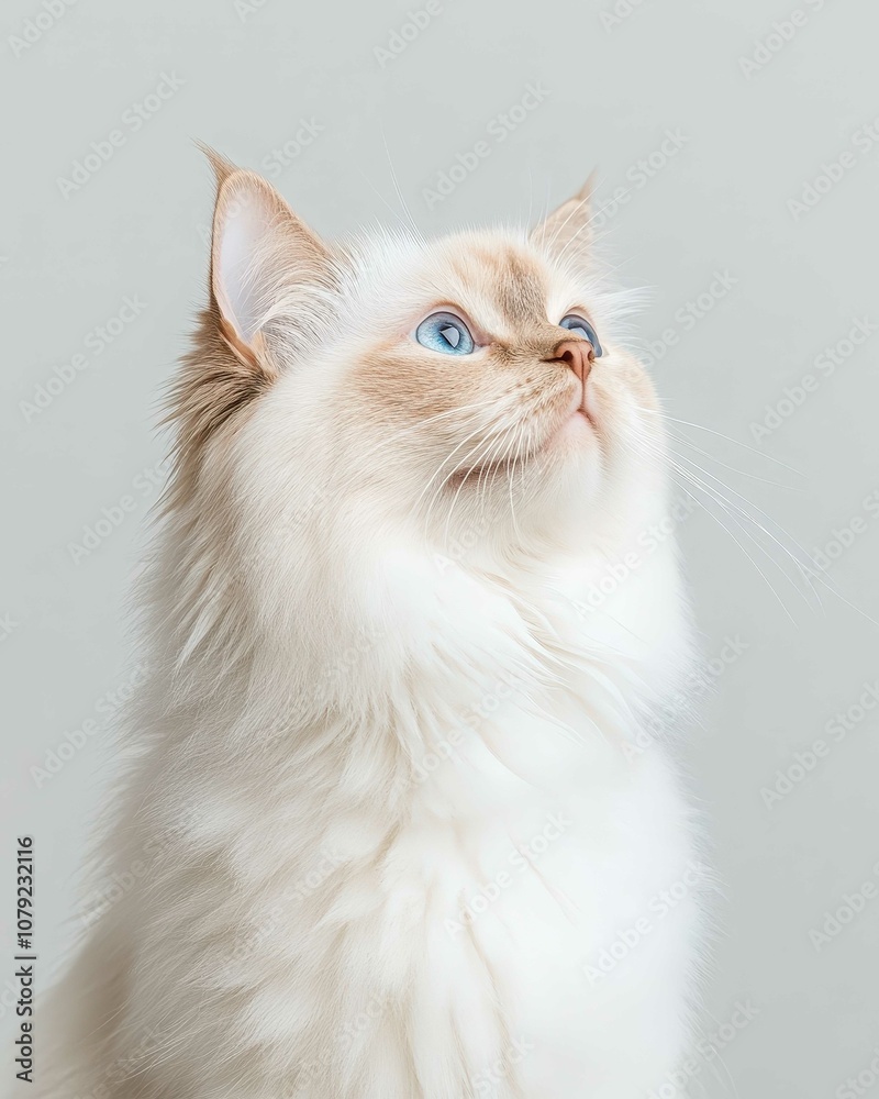 Portrait of a Ragdoll Cat with Striking Blue Eyes and Soft Fluffy Coat, Perfect for Cat Lovers and Feline Enthusiasts


