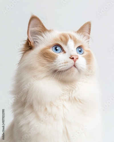 Portrait of a Ragdoll Cat with Striking Blue Eyes and Soft Fluffy Coat, Perfect for Cat Lovers and Feline Enthusiasts