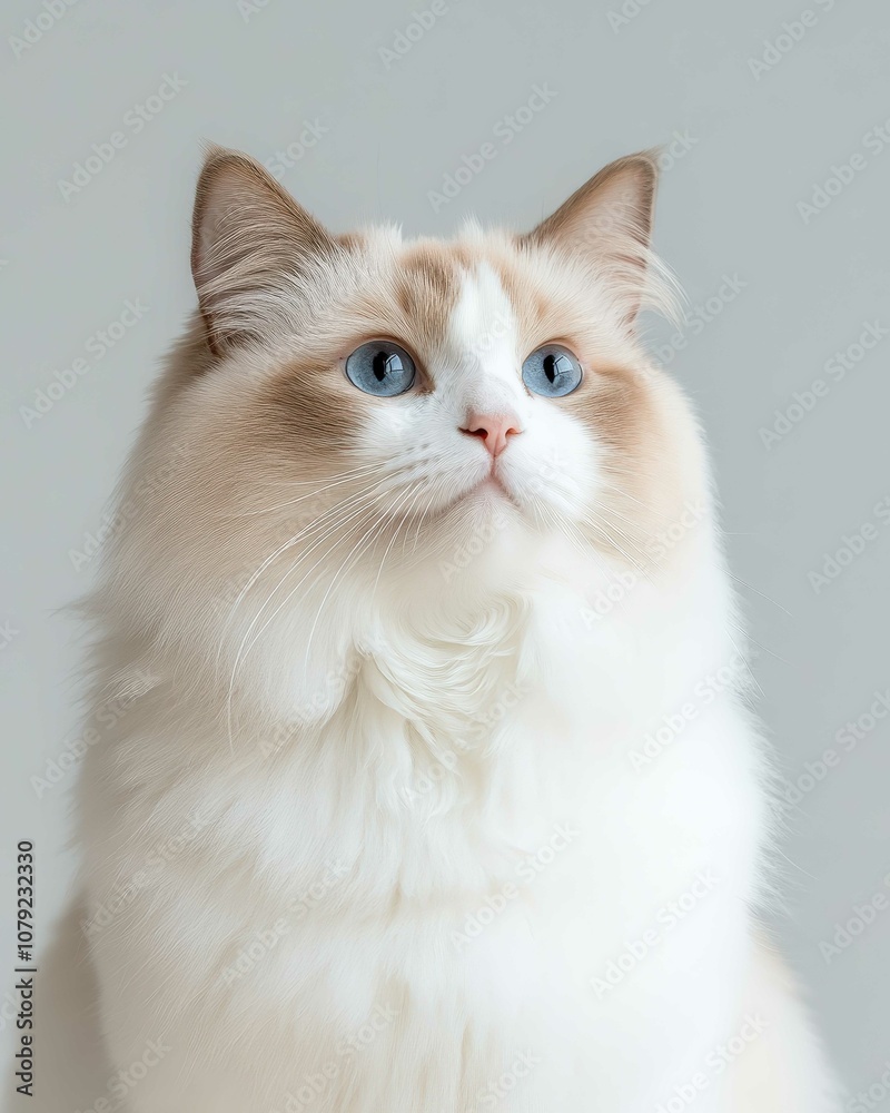 Fototapeta premium Portrait of a Ragdoll Cat with Striking Blue Eyes and Soft Fluffy Coat, Perfect for Cat Lovers and Feline Enthusiasts