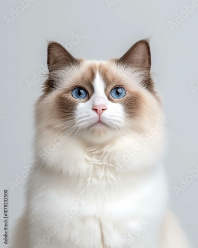 Portrait of a Ragdoll Cat with Striking Blue Eyes and Soft Fluffy Coat, Perfect for Cat Lovers and Feline Enthusiasts

