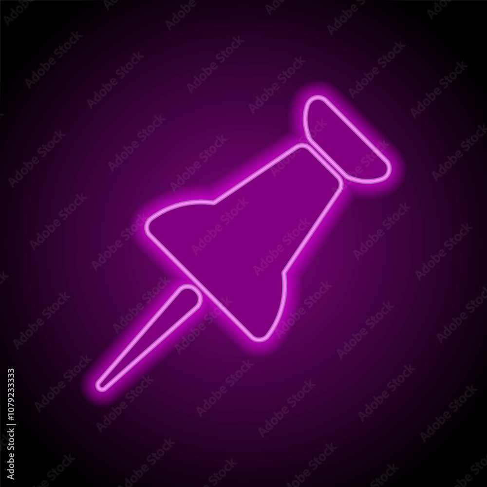 Pin simple icon vector. Flat design. Purple neon on black background Pin simple icon vector. Flat design. Purple neon on black background