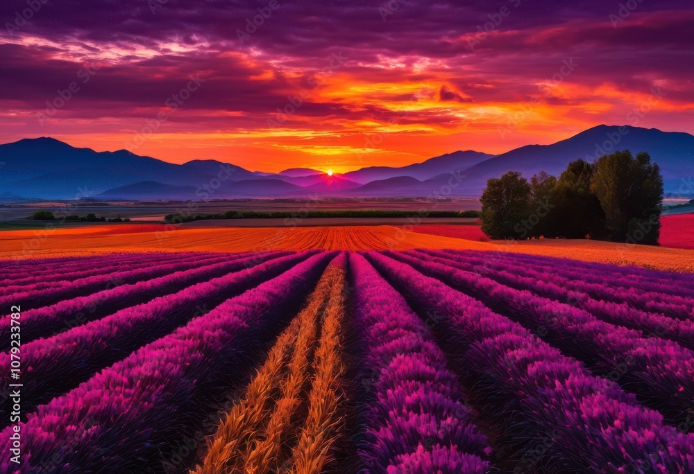 vibrant sunset over lush farm fields majestic distant mountains backdrop, agriculture, countryside, farmland, crops, landscape, scenic, nature, view, tree vibrant sunset over lush farm fields majestic distant mountains backdrop, agriculture, countryside, farmland, crops, landscape, scenic, nature, view, tree