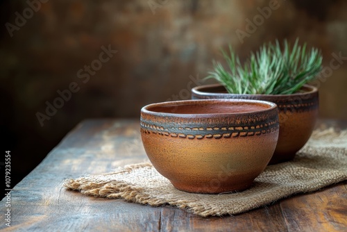 rustic southwest ceramics, artisanal southwestern pottery displayed on a rustic wood surface in a cozy autumn setting with room for text photo