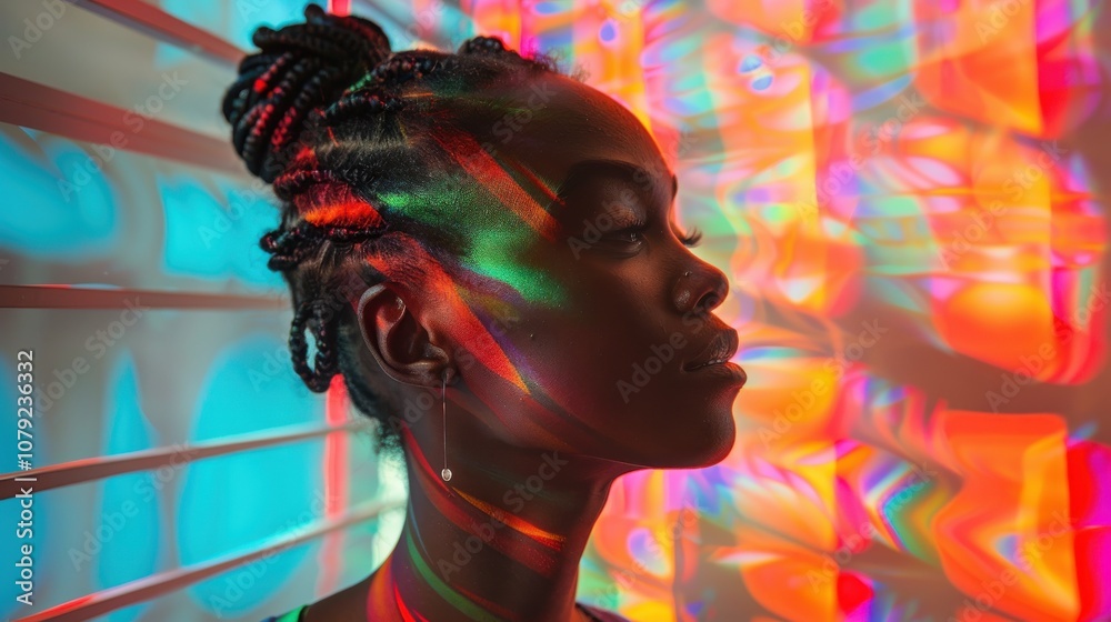 Surrounded by dynamic hues, a resilient LGBTQ scholar's joyful smile embodies their celebration of love and acceptance Surrounded by dynamic hues, a resilient LGBTQ scholar's joyful smile embodies their celebration of love and acceptance