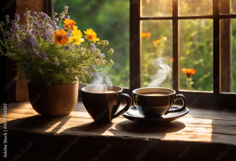 classic coffee cup resting warm wooden table surrounded natural elements inviting atmosphere, beverage, mug, ceramic, drink, rustic, home, kitchen, warmth classic coffee cup resting warm wooden table surrounded natural elements inviting atmosphere, beverage, mug, ceramic, drink, rustic, home, kitchen, warmth