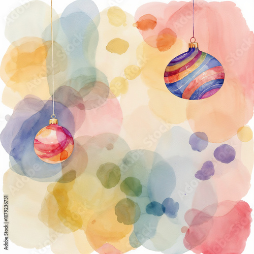 Illustration of Watercolor Christmas Ball, Christmas Ornament on White Background With Space for Text