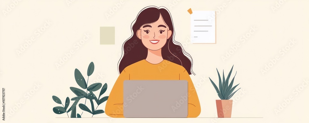 Cheerful businesswoman working remotely, advertising virtual classes and coaching, portrait with laptop Cheerful businesswoman working remotely, advertising virtual classes and coaching, portrait with laptop