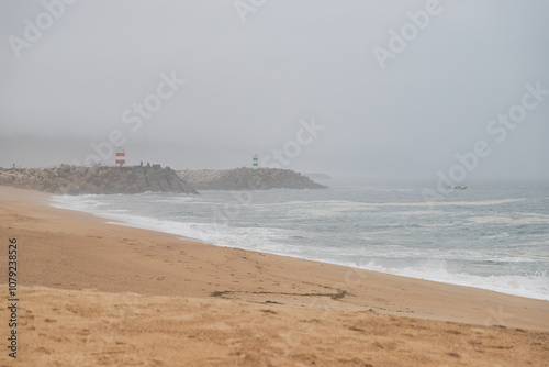 The famous Nazaré beach in cloudy weather