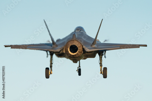 The back of a Lockheed Martin F-35 Lightning II fifth generation multirole fighter jet. 