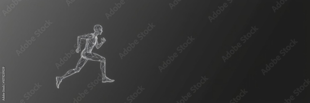 Obraz premium Low poly wireframe athlete composed of triangles, running in a modern, futuristic polygonal style concept Athletic mesh design in a polygonal wireframe, running, polygonal