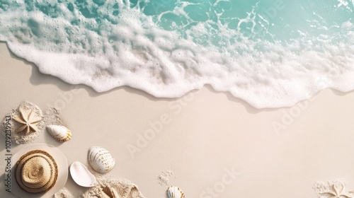 Search by image or video Soft wave lapped the sandy beach, Summer Background. -