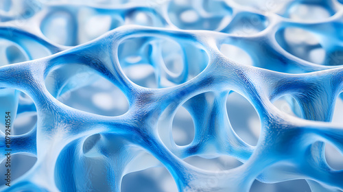 Fototapeta Naklejka Na Ścianę i Meble -  Abstract 3d rendering of a blue organic cell structure with interconnected circular shapes, highlighting intricate patterns and textures. Organic. Illustration