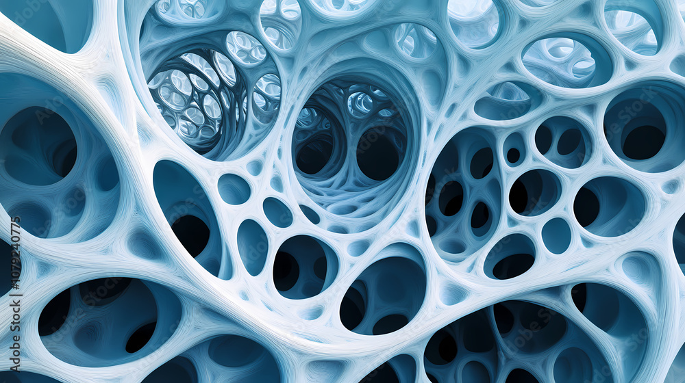 Abstract 3d rendering of a blue organic cell structure with interconnected circular shapes, highlighting intricate patterns and textures. Organic. Illustration Abstract 3d rendering of a blue organic cell structure with interconnected circular shapes, highlighting intricate patterns and textures. Organic. Illustration