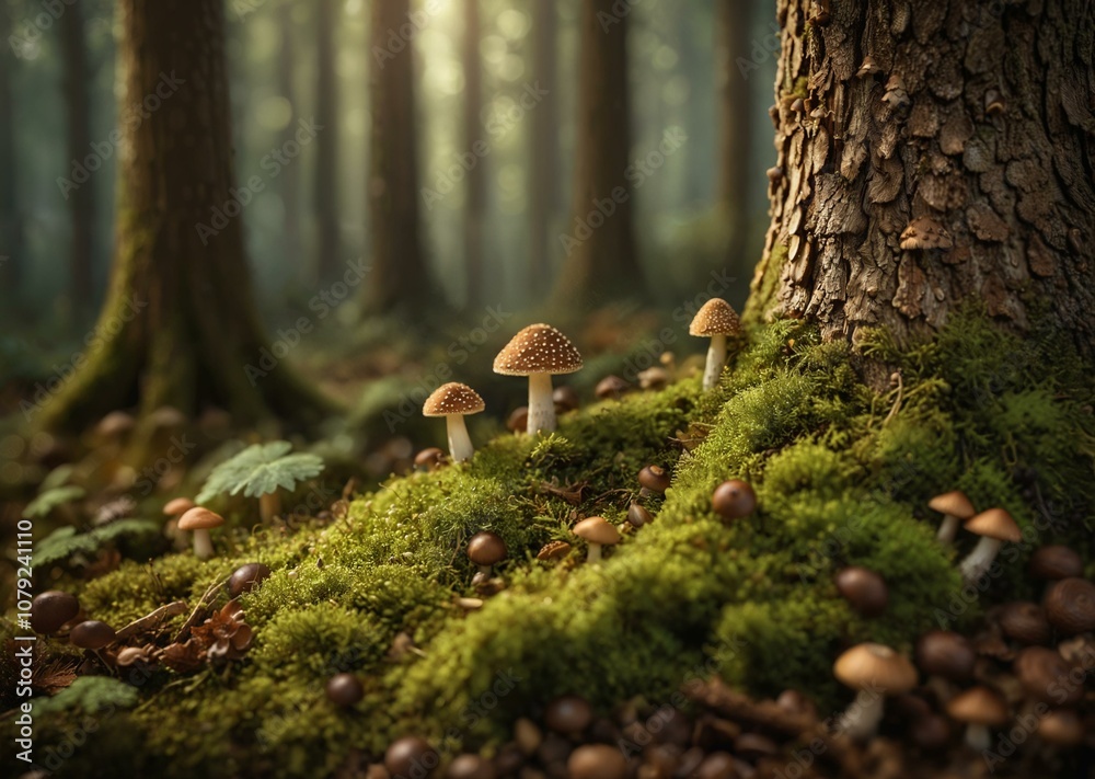 Obraz premium Enchanted Grove Sanctuary: A Tapestry of Moss & Mushroom Magic