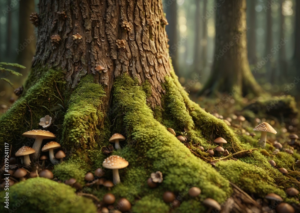Obraz premium Enchanted Grove Sanctuary: A Tapestry of Moss & Mushroom Magic