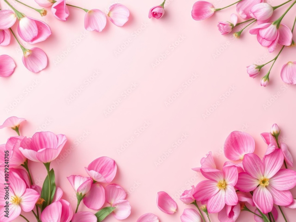 Pink blossom flowers creating a beautiful frame with an empty space in the middle, beauty, pastel Pink blossom flowers creating a beautiful frame with an empty space in the middle, beauty, pastel