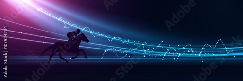 Polygonal backdrop of horse racing with interconnected dots and lines, digital, dynamic photo