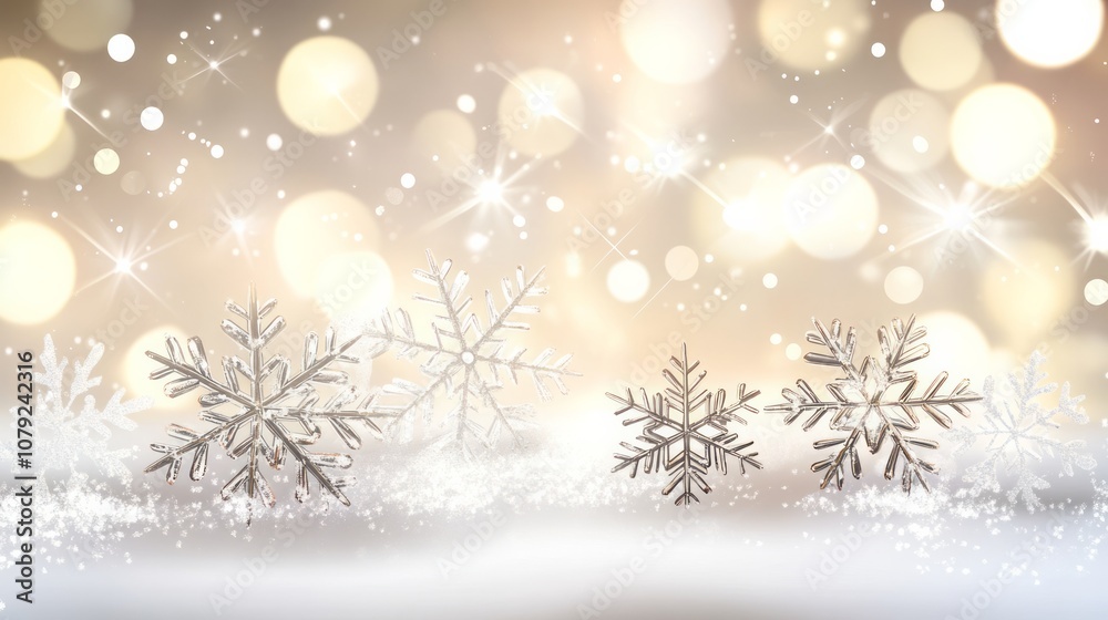Naklejka premium Snowflakes on an abstract shiny light background