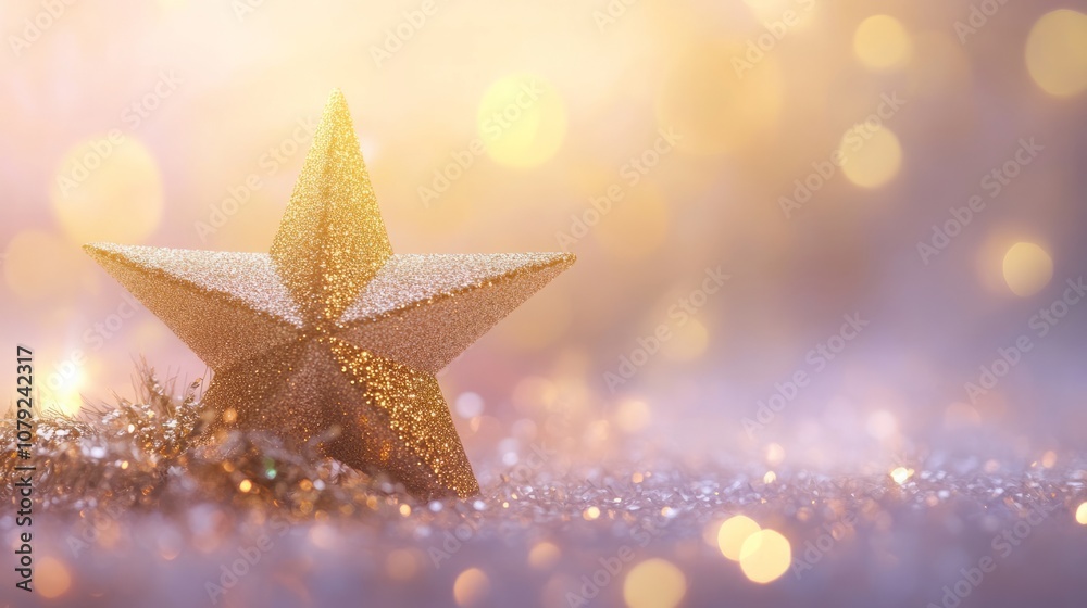 Sparkling Golden Christmas Star - Ornament Decoration Defocused Bokeh Background -- Sparkling Golden Christmas Star - Ornament Decoration Defocused Bokeh Background --