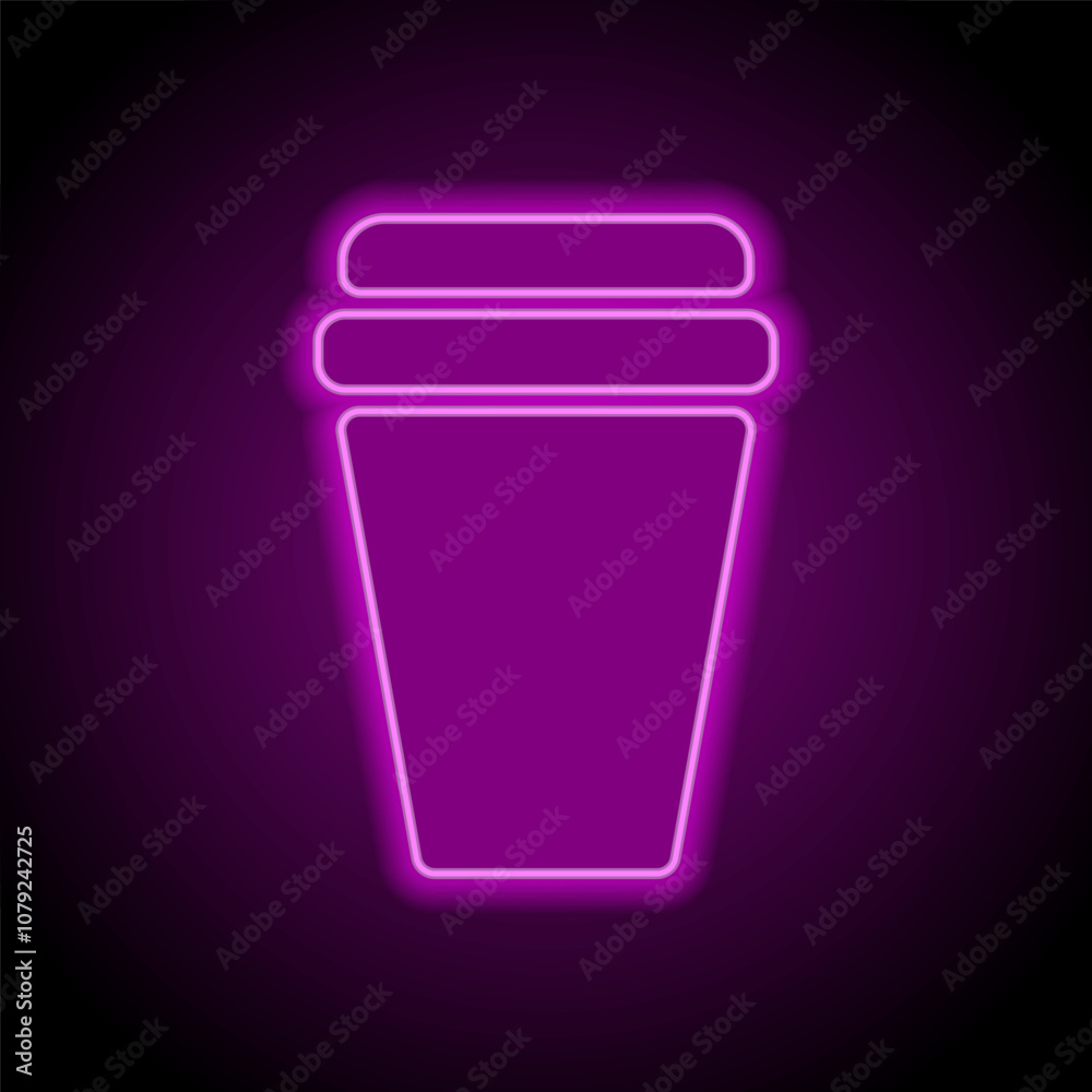 Coffee cup simple vector, icon. Flat design. Purple neon on black background Coffee cup simple vector, icon. Flat design. Purple neon on black background