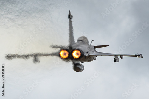 The afterburner of a Dassault Rafale M multirole fighter aircraft. photo