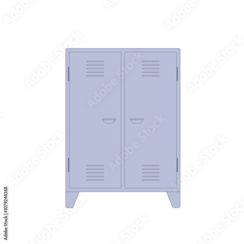 Metal locker for modern interior design. Wardrobe for locker rooms, gym, storage cells. Vector illustration