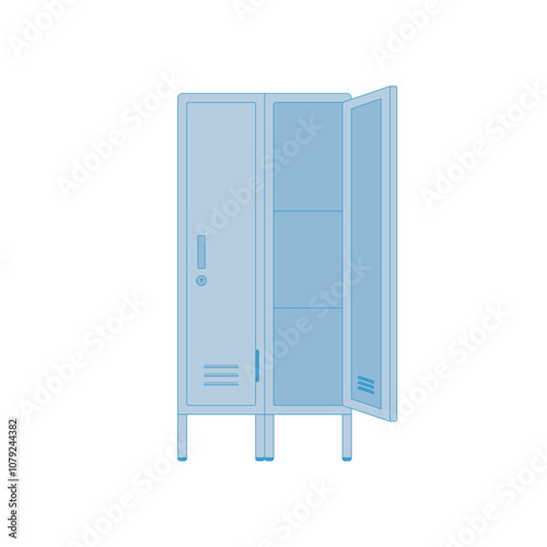 Metal blue locker for modern interior design. Wardrobe for locker rooms, gym, storage cells. Vector illustration
