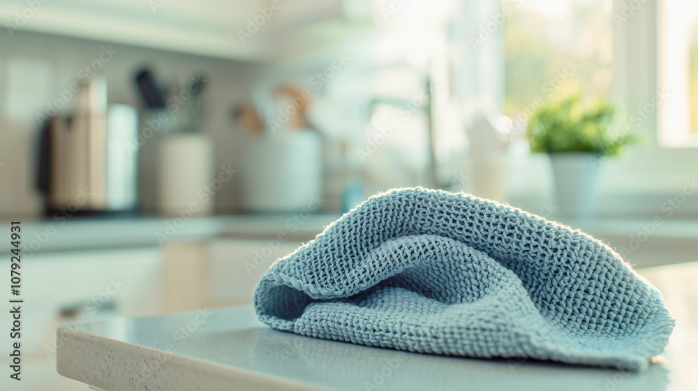 A dishcloth used for maintaining hygiene and drying dishes, a household cloth that is rolled up and left dry on the kitchen table. A dishcloth used for maintaining hygiene and drying dishes, a household cloth that is rolled up and left dry on the kitchen table.