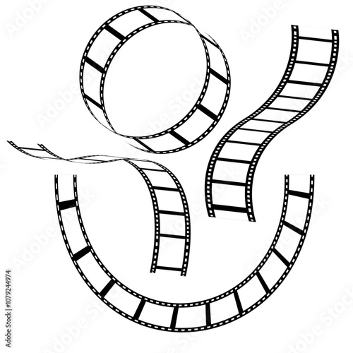 film strip illustration. Film strip set vector image. movie film strip. Film tape vintage icon isolate