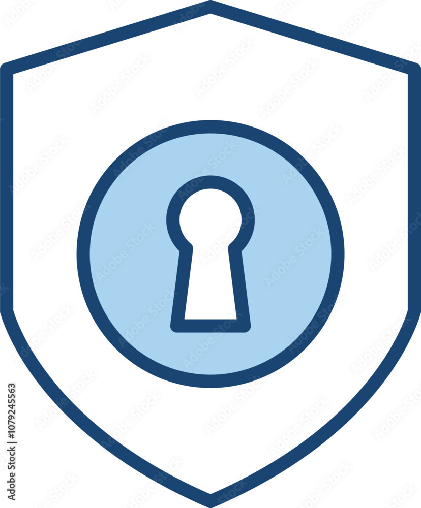 Privacy Protection Icon . Shield with a Keyhole. Blue Vector Outline style. Privacy Protection Icon . Shield with a Keyhole. Blue Vector Outline style.