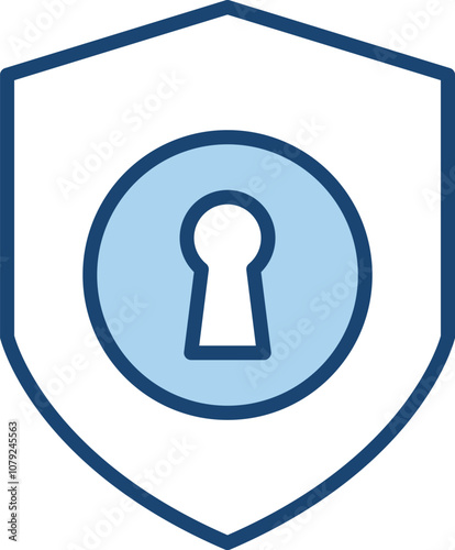 Privacy Protection Icon . Shield with a Keyhole. Blue Vector Outline style.