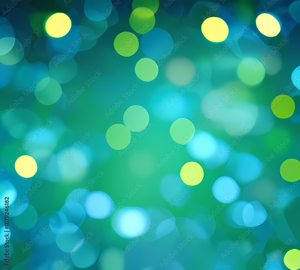 Obraz premium Green bokeh background with blue bokeh effect defocused lights on dark background.generative ai