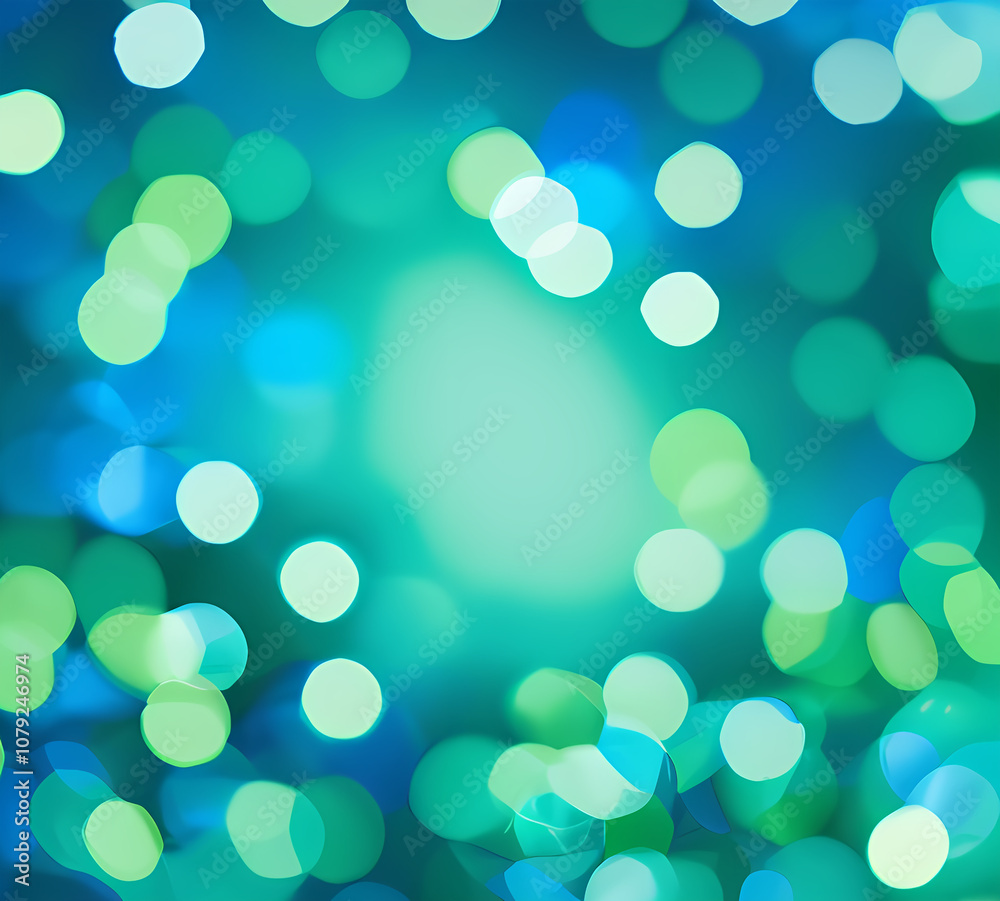 Fototapeta premium Green bokeh background with blue bokeh effect defocused lights on dark background.generative ai