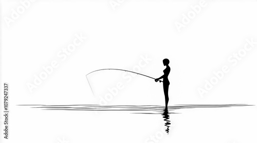 Wallpaper Mural A simple black silhouette of a person fishing on white background. Torontodigital.ca