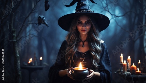 halloween witch with a pumpkin