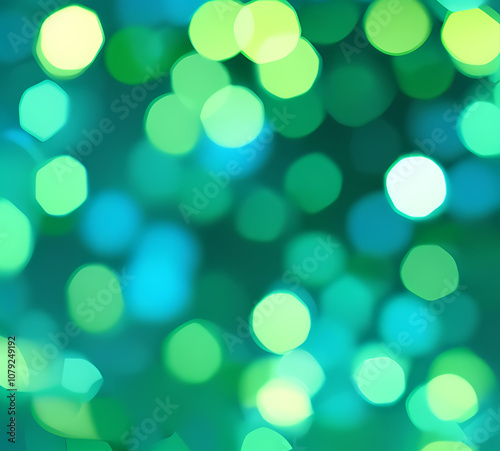 Green bokeh background with blue bokeh effect defocused lights on dark background.generative ai 