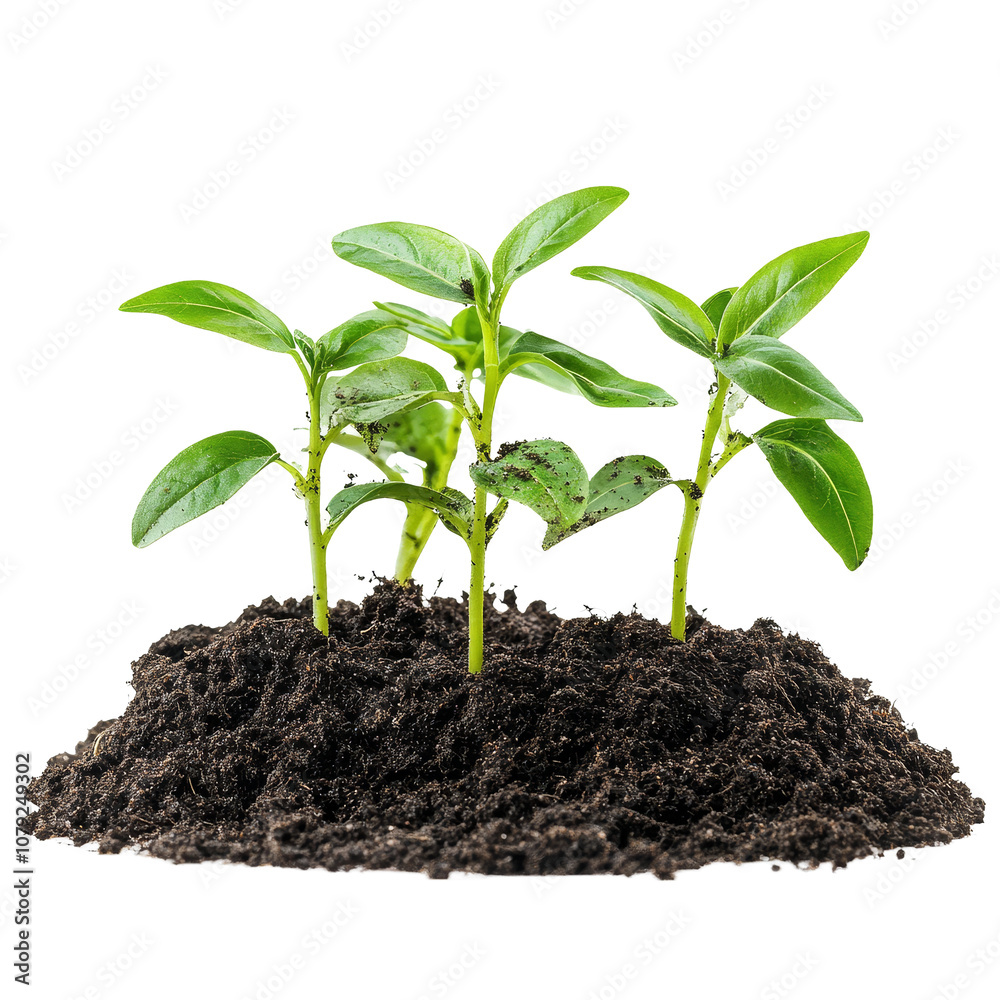 Young plants growing in rich soil humus, isolated on a clean transparent background, young plants in soil humus isolated on transparent background Young plants growing in rich soil humus, isolated on a clean transparent background, young plants in soil humus isolated on transparent background