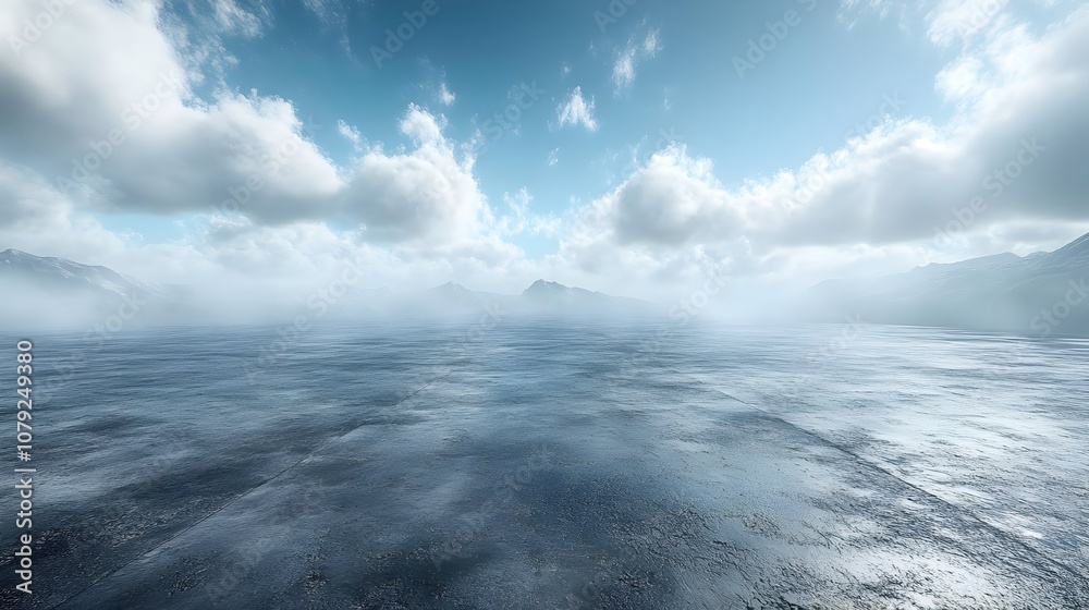 Obraz premium Calm Ocean View with Mountains in the Distance - 3D Illustration