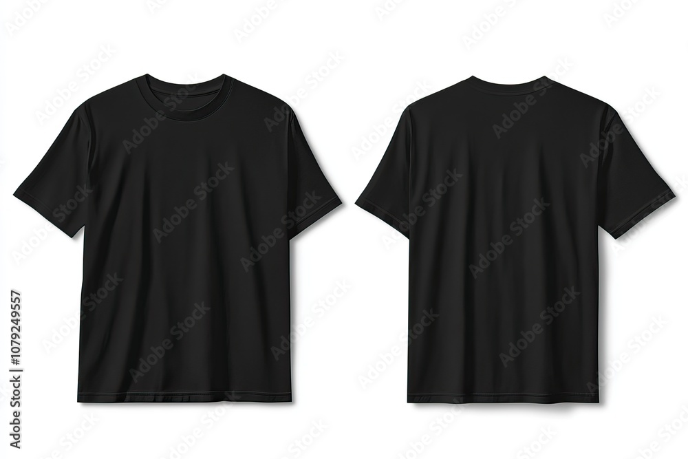 Black T-shirt front and back view for mockup or branding purposes. AI generated image Black T-shirt front and back view for mockup or branding purposes. AI generated image