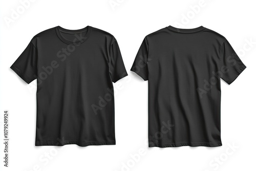 Black T-shirt front and back view for mockup or branding purposes. AI generated image