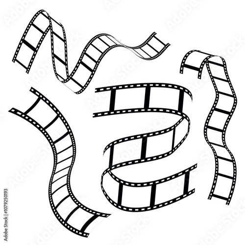 film strip set. Media film strips roll set negative vector image