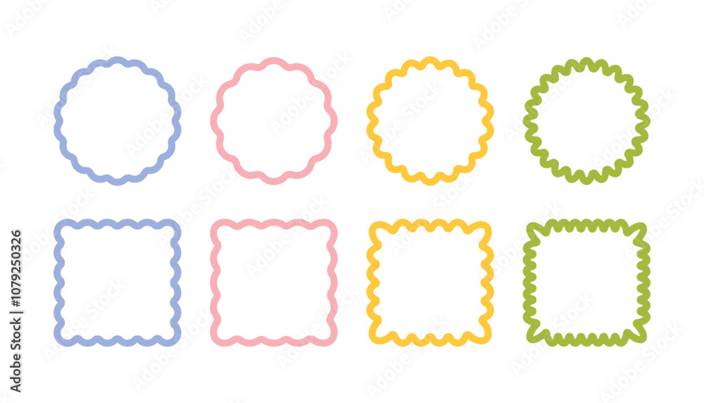 Wavy edges round and square frames set.