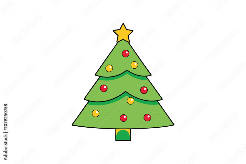 Merry Christmas Tree Vector Illustration - Festive Holiday Printable Design