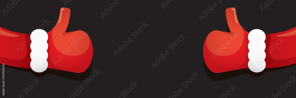 vector funky cartoon Santa Claus like hand icon isolated on black background . Black merry christmas horizontal banner background with santa like gesture