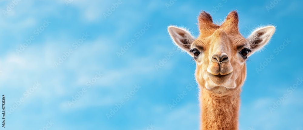 Obraz premium A close up of a giraffe's face against a blue sky