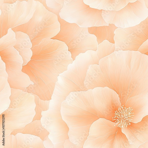 A delicate pattern of soft peach flowers, showcasing intricate petals and subtle textures, perfect for floral designs or backgrounds.