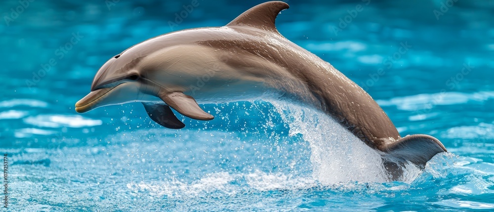Naklejka premium A dolphin jumping out of the water in a pool