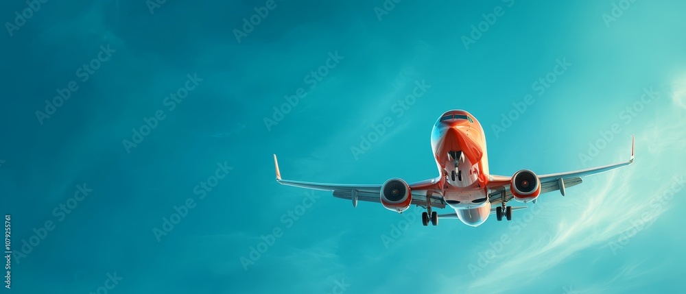 Fototapeta premium An airplane flying through a blue sky with clouds