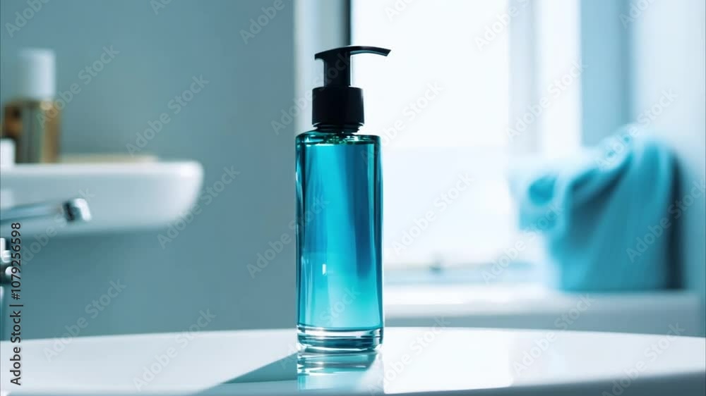 Minimalistic horizontal video, beauty industry, cosmetology. Transparent bottle with applicator in spa room Minimalistic horizontal video, beauty industry, cosmetology. Transparent bottle with applicator in spa room